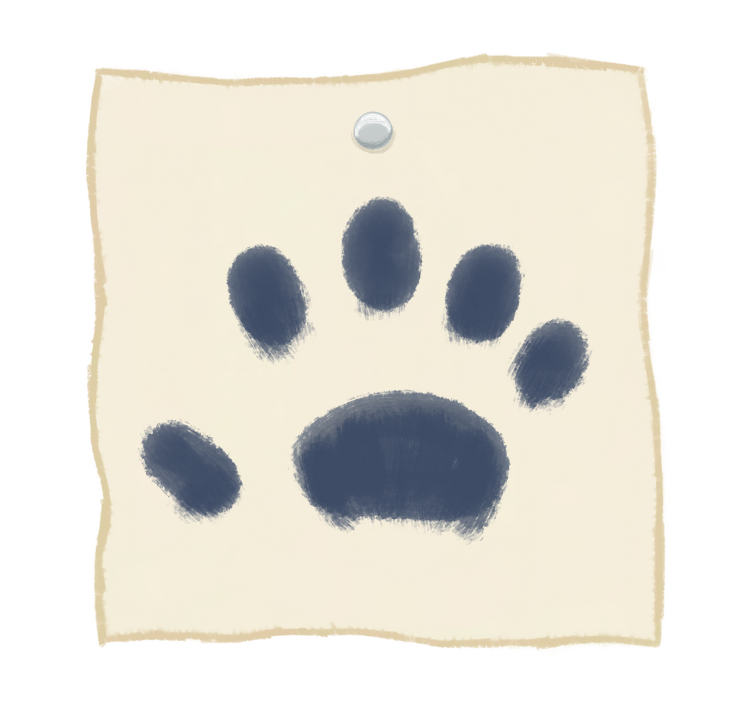 A digital drawing depicting an imprint of a mix between a hand and a paw done in paint on a piece of paper